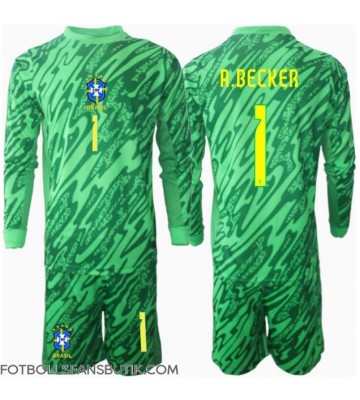 Brasilien Alisson Becker #1 Målvakt Replika Hemmatröja Barn Copa America 2024 Långärmad (+ Korta byxor)
